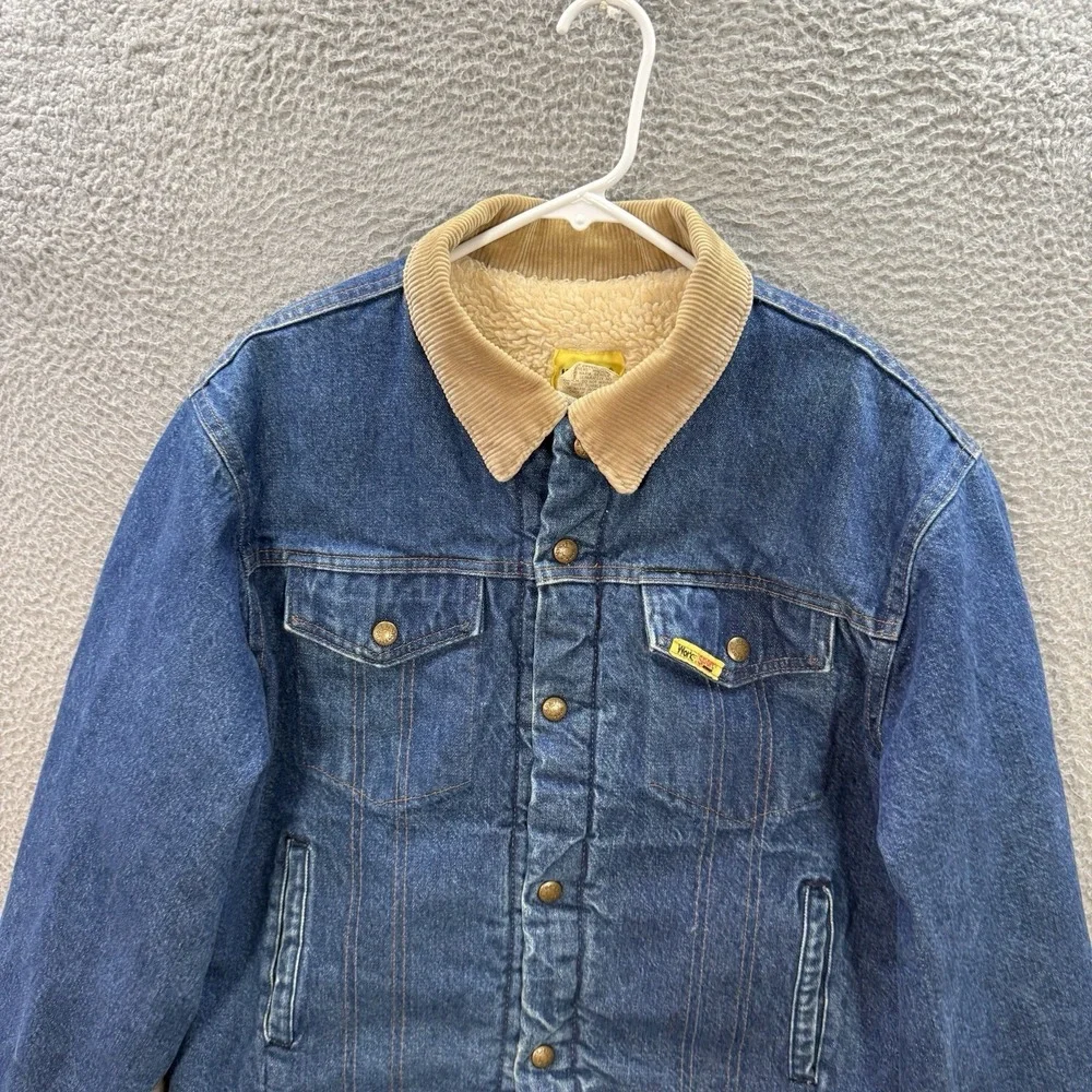 Vintage Work N Sport Jacket Adult 42 Blue Denim Sherpa Fleece Lined Workwear 90s